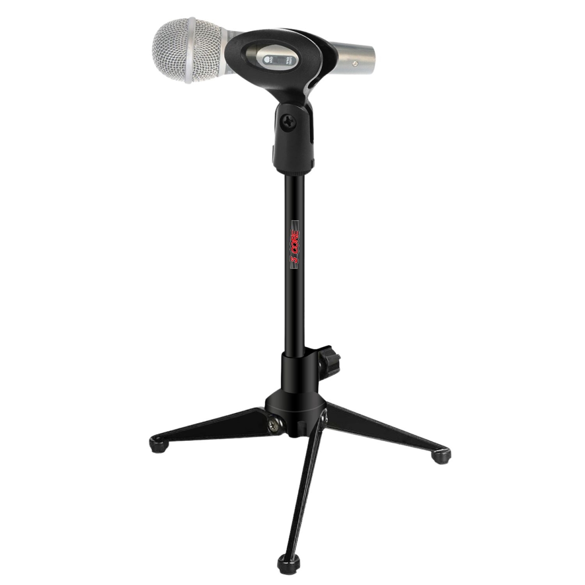 D0102X38EL7 Desk Mic Stand Height Adjustable Desktop Microphone Stands Metal Tripod Portable Foldable  Black
