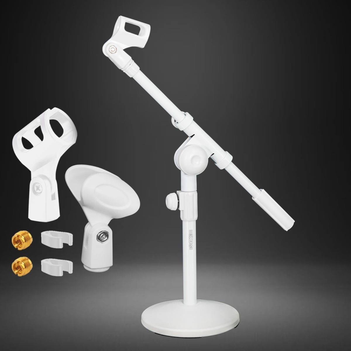 D0102HRWEWP Desktop Mic Stand Round Base Universal Desk Microphone Holder Table Top Stands  White