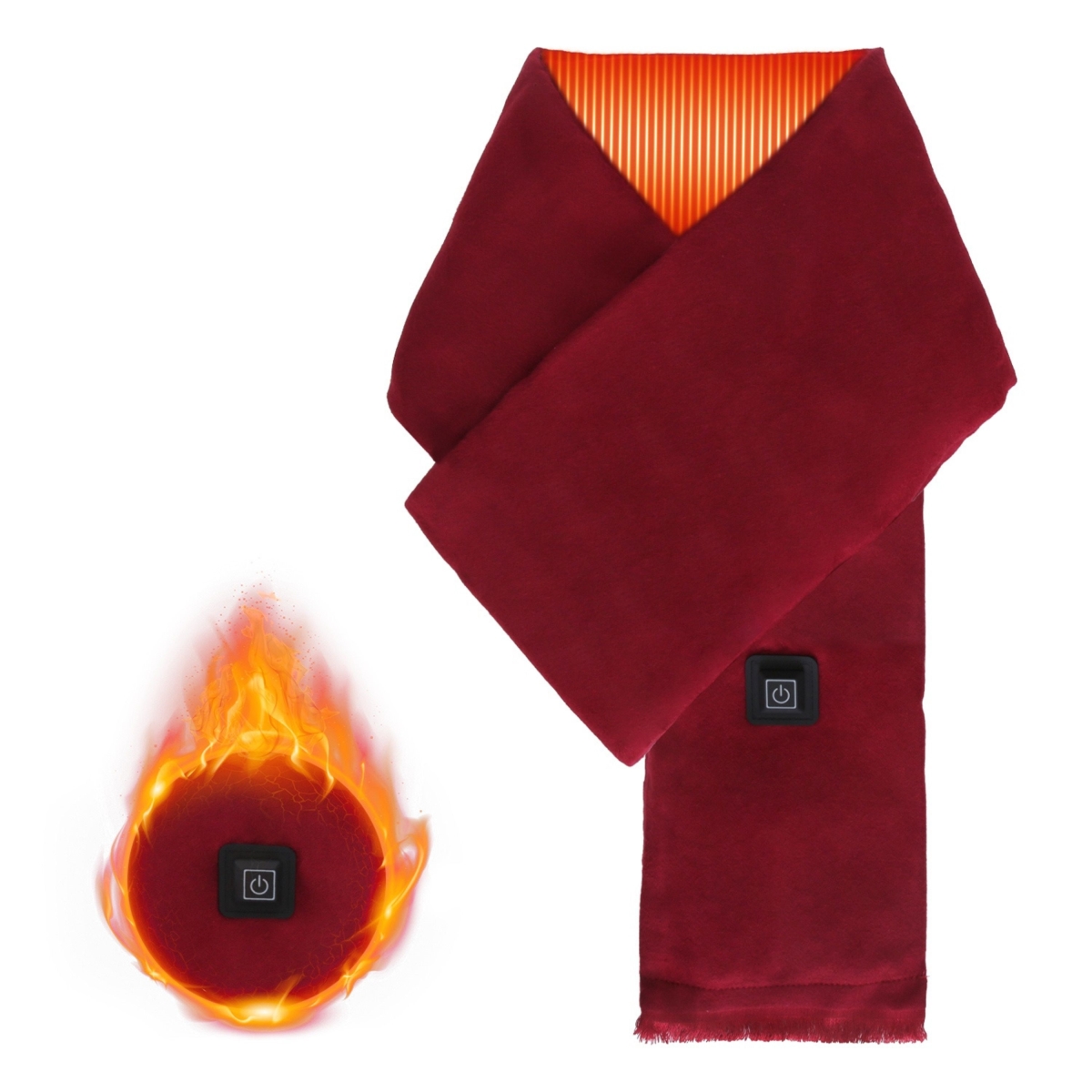 FFF-WineRed-GPCT5533 Electric Heated Winter Scarf USB Heating Neck Wrap Unisex Heated Neck Shawl Soft Warm Scarves with 3 Heating Modes - Wine