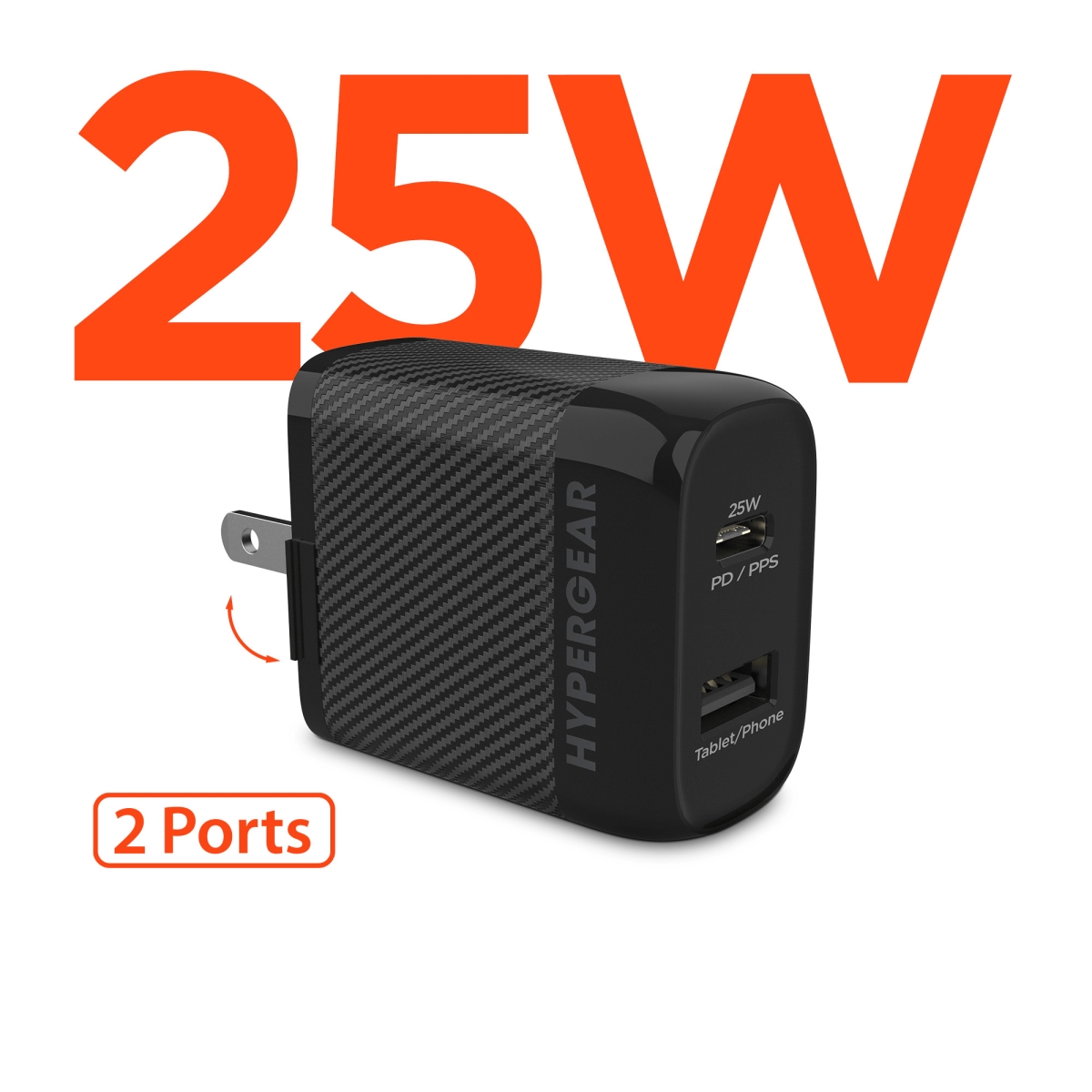 HPG-15625-HYP Speed Boost 25W USB-C PD Plus 12W USB Fast Wall Charger with PPS - Black