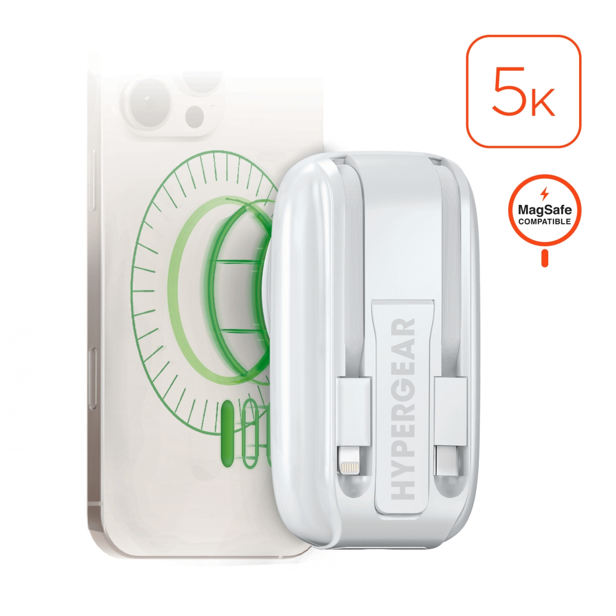 HPG-16123-HYP Mag Grip Go 5000mAh Wireless Power Bank, White