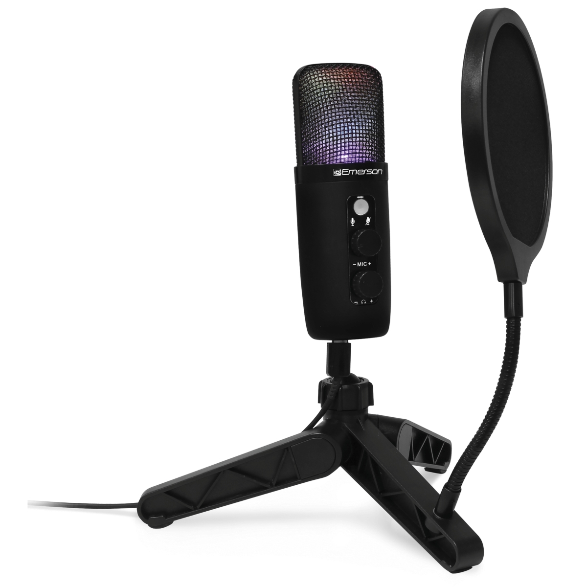 EMR-EAM-9052-EM USB Gaming & Streaming Condenser Microphone with LED Lighting, Black