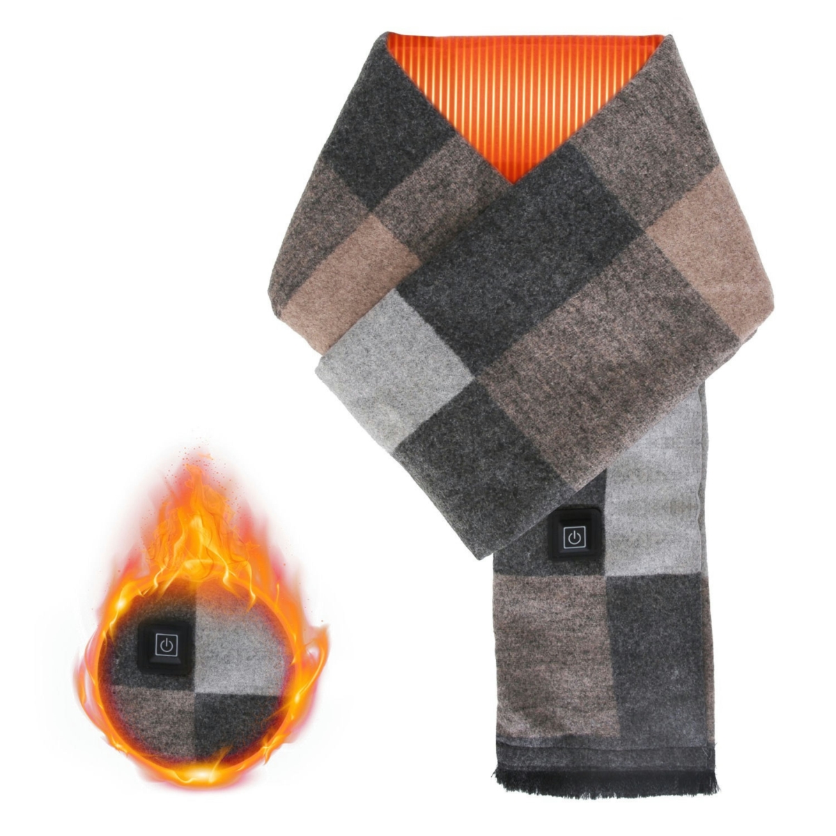 FFF-GreyPlaid-GPCT5533 Electric Heated Winter Scarf USB Heating Neck Wrap Unisex Heated Neck Shawl Soft Warm Scarves with 3 Heating Modes - Gray