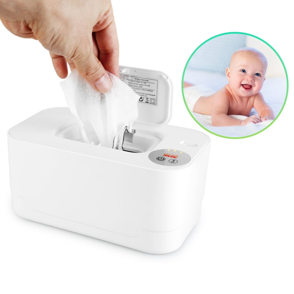 FFF-GPCT5369 Baby Wipe Warmer with 3 Temperature Settings Type-C Powered Baby Wet Wipes Dispenser with Night Light, White - Large