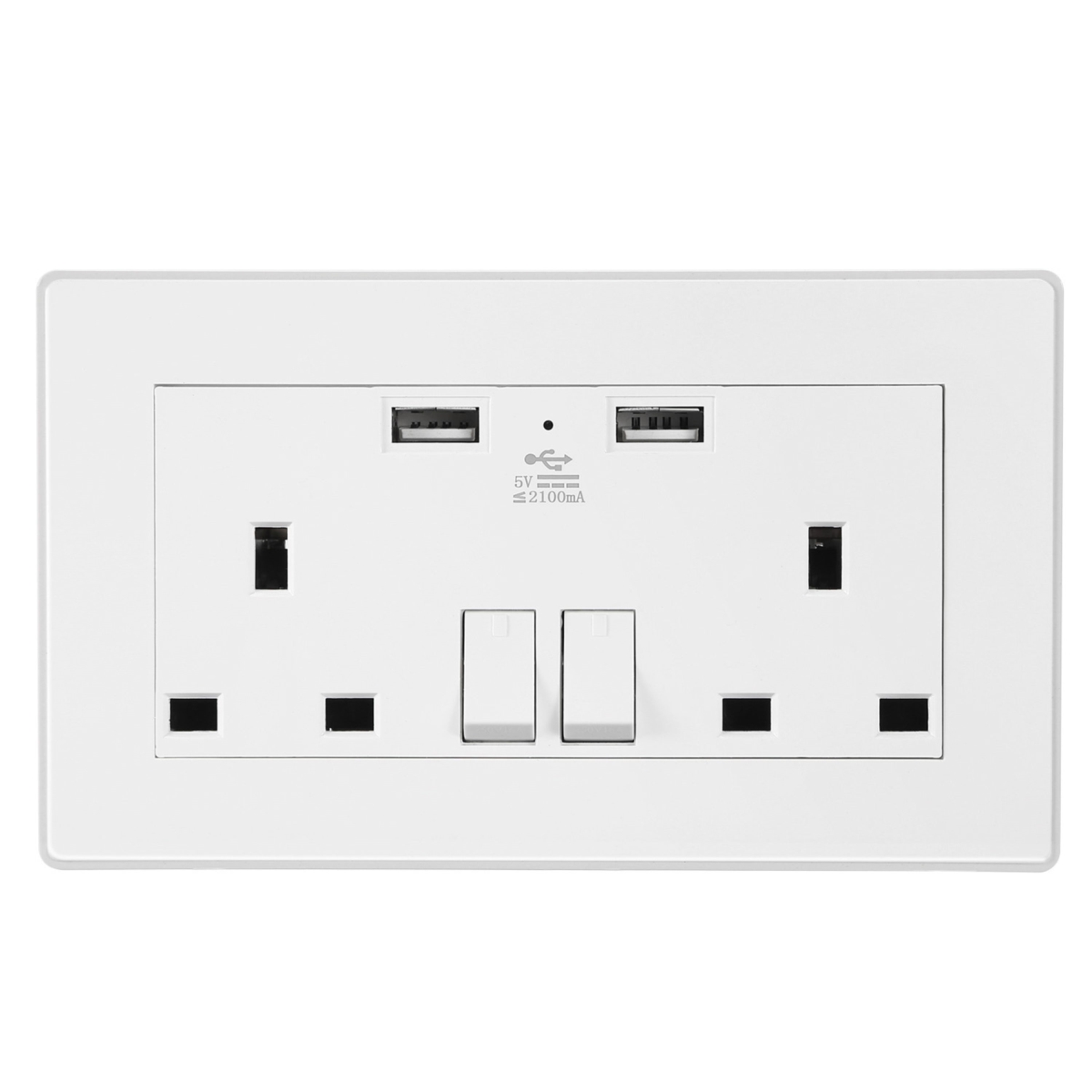 FFF-GPCT1722 UK Wall Outlet Dual Wall Plug Socket Duplex 2.1A USB Wall Charger with Plug Switch Light Indicator - White