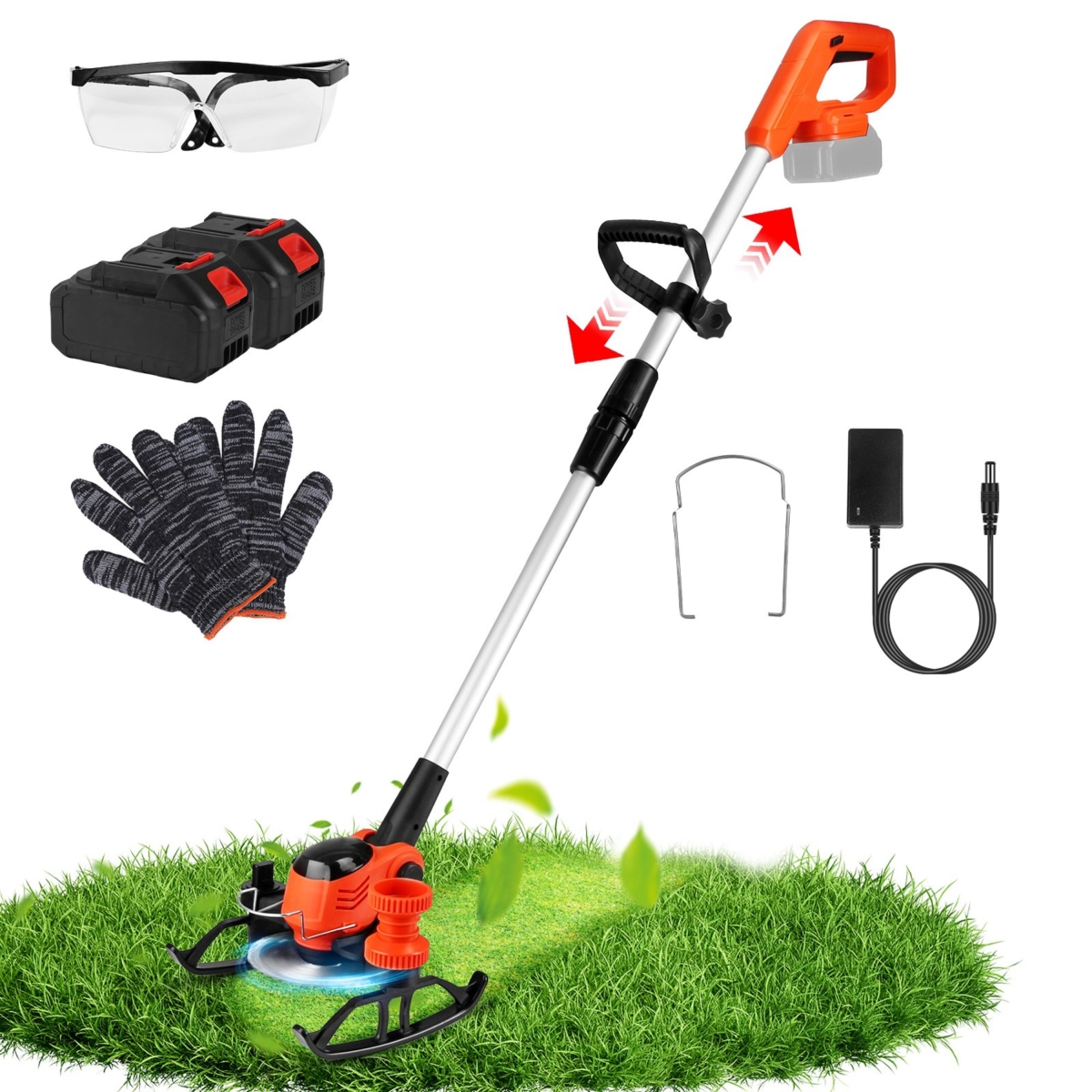 Cordless Grass Trimmer with Wheels 3.0Ah Batteries Rechargeable Handhold Lawn Mower with 3-Types of Blades Head, Multi Color - 2 Piece
