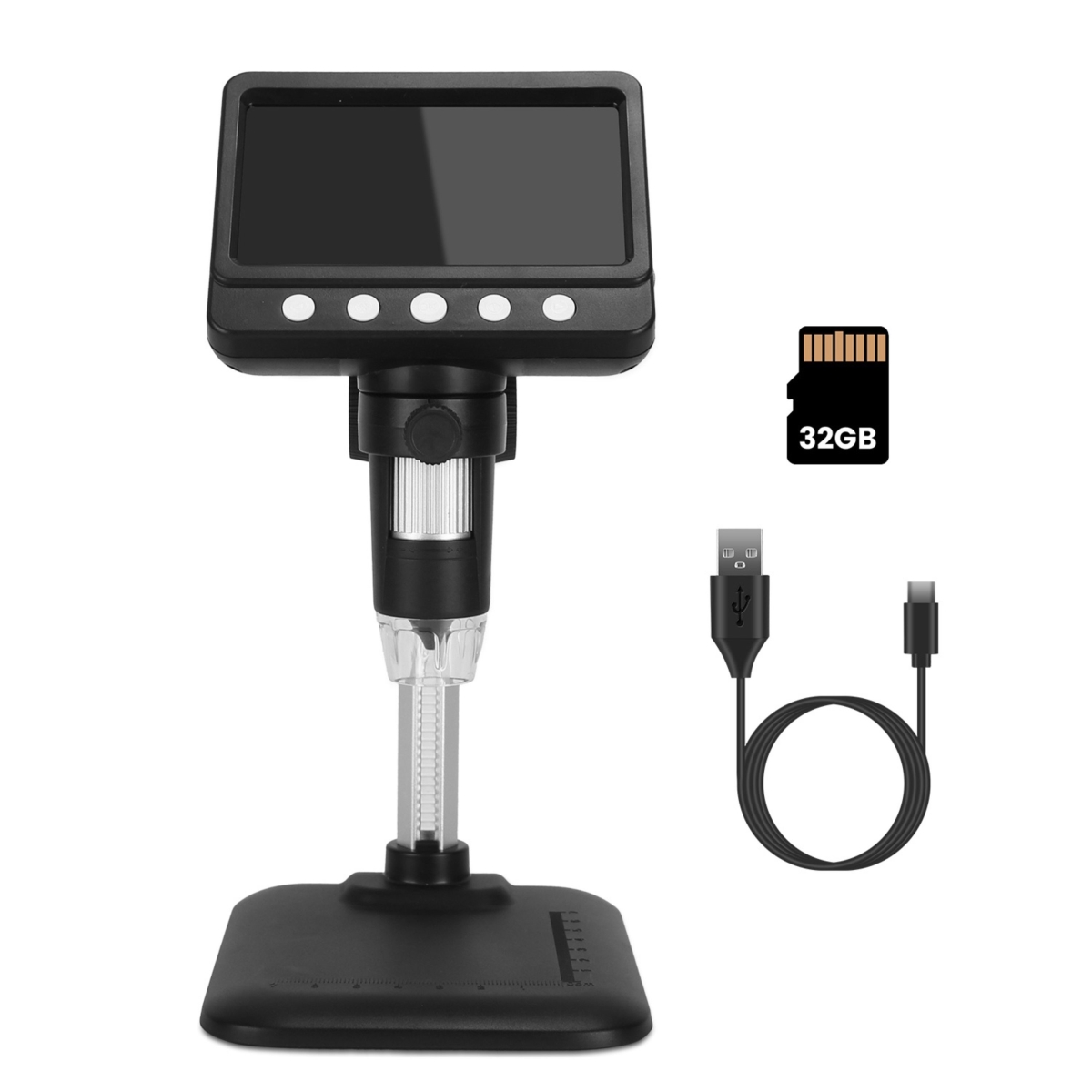 FFF-GPCT5274 4.3 in. LCD Digital Microscope 1000X 1080P Photo Video Error Coin Magnifier with 8 Dimmable LED Lights PC - Black