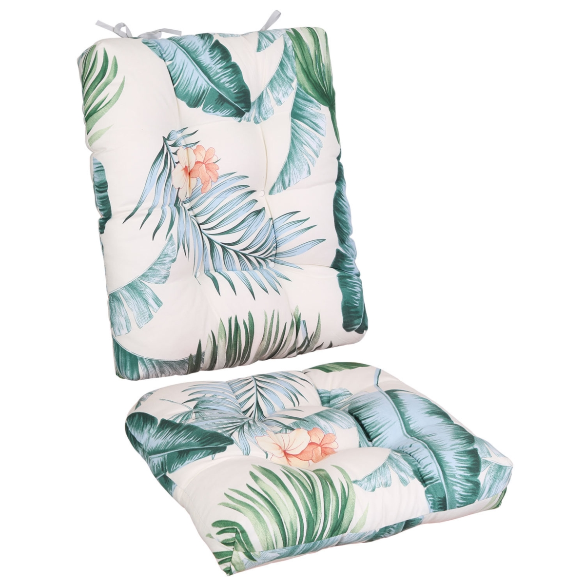 FFF-Beige-ColorLeaf-Pro-GPCT5132 2 Piece Waterproof Rocking Chair Cushion Upper & Lower Back & Seat Sets with Non-Slip Ties, Beige Color Leaf