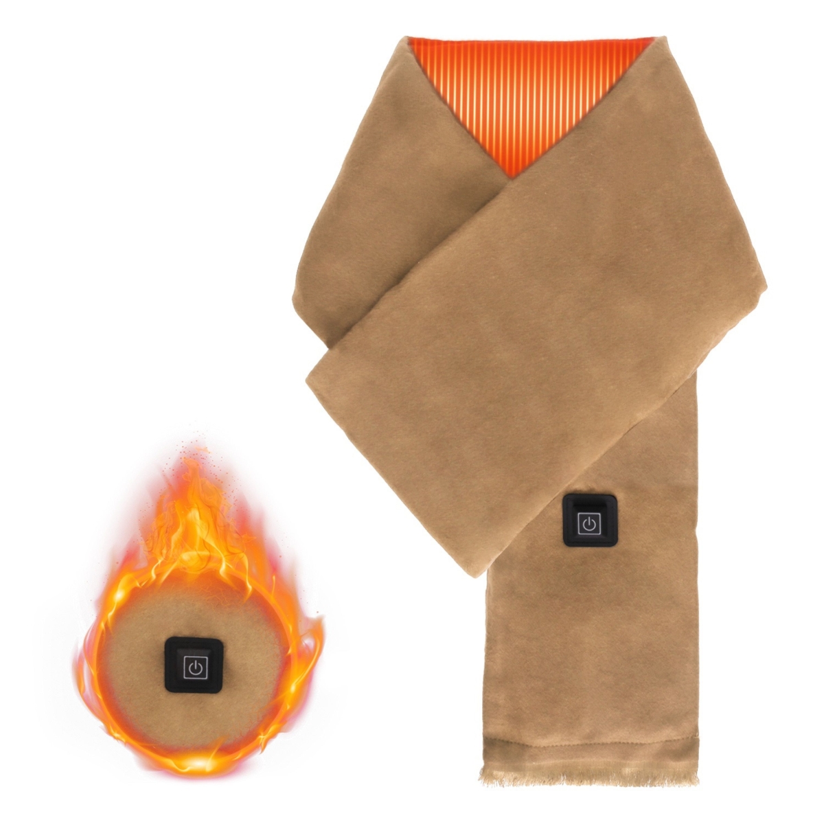 FFF-Camel-GPCT5533 Electric Heated Winter Scarf USB Heating Neck Wrap Unisex Heated Neck Shawl Soft Warm Scarves with 3 Heating Modes - Camel