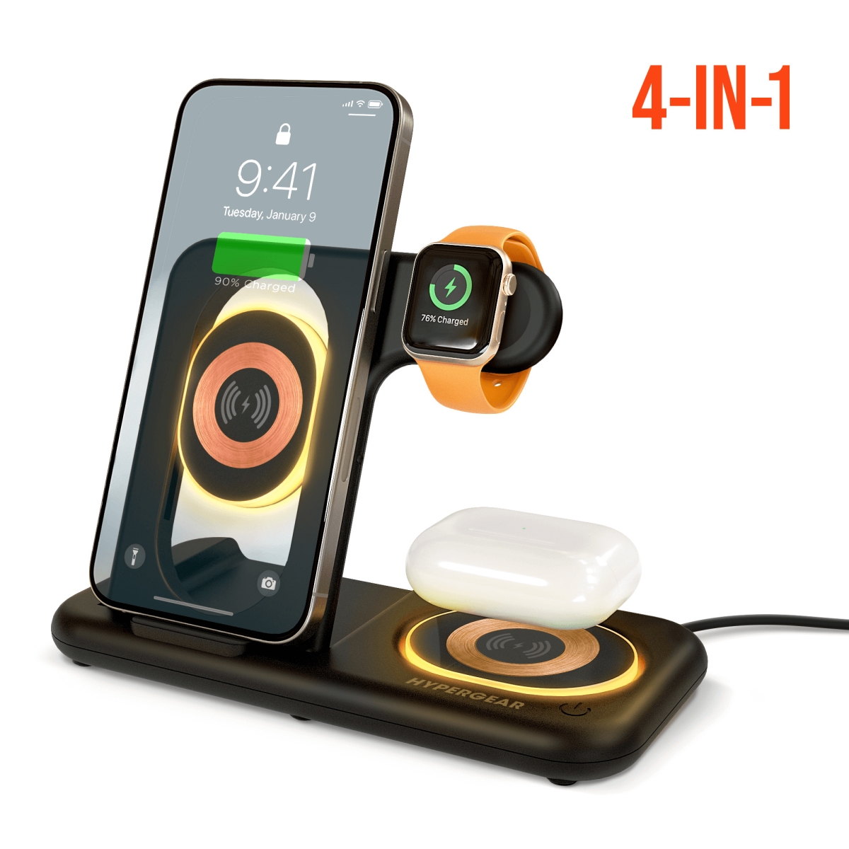HPG-16046-HYP 4-in-1 Wireless Charging Stand - Black