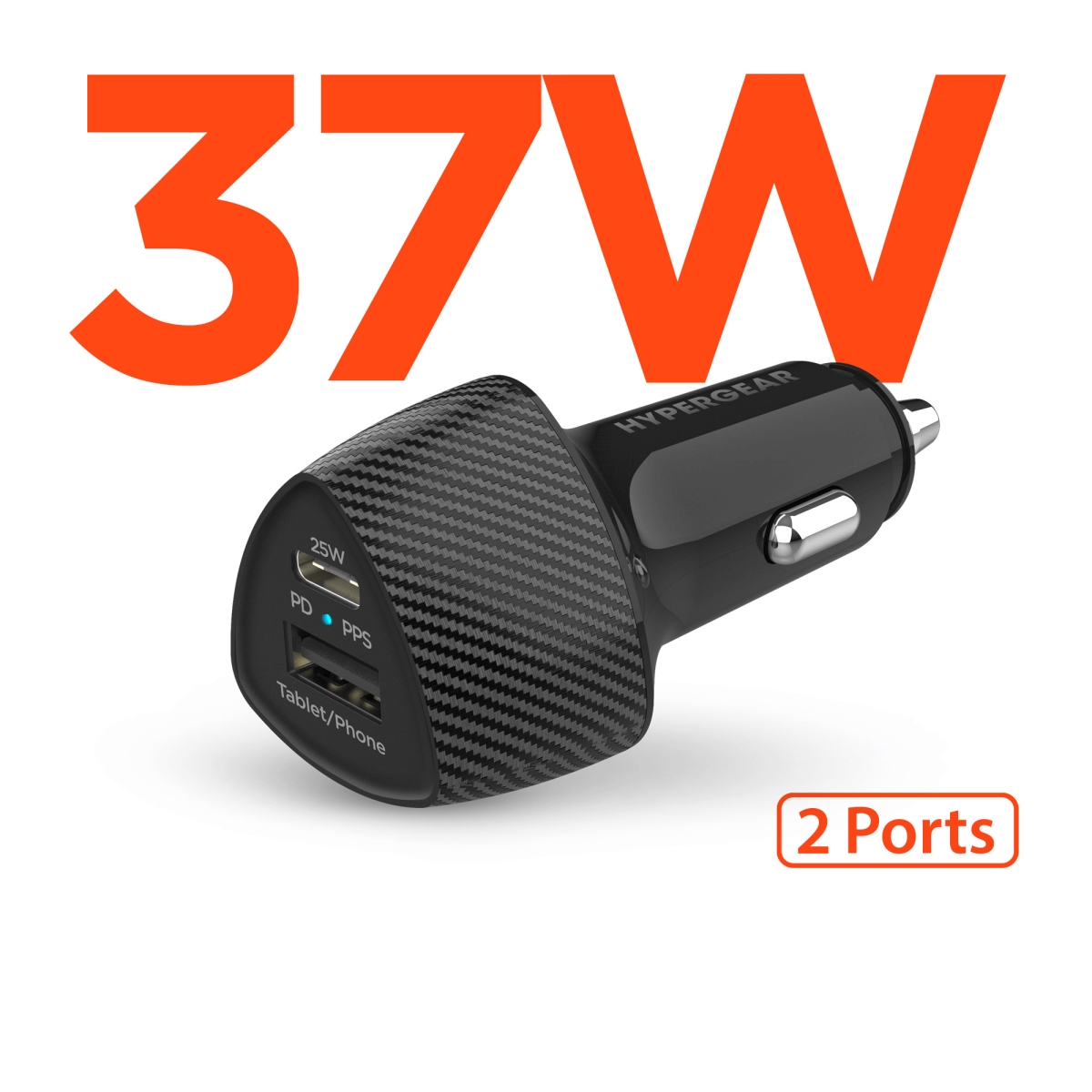 HPG-15619-HYP Speed Boost 25W USB-C PD Plus 12W USB Fast Car Charger with PPS - Black