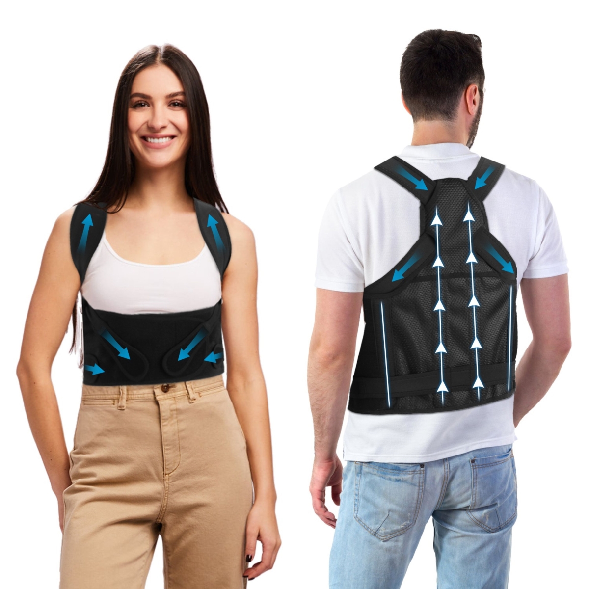 FFF-M-GPCT5241 Posture Corrector for Womens & Mens Adjustable Back Brace Posture Trainer Improve Hunchback Slouching - Black - Medium