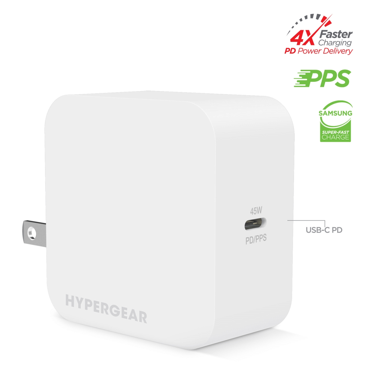 HPG-15714-HYP Speed Boost 45W USB-C PD-PPS Laptop Wall Charger with PPS - White