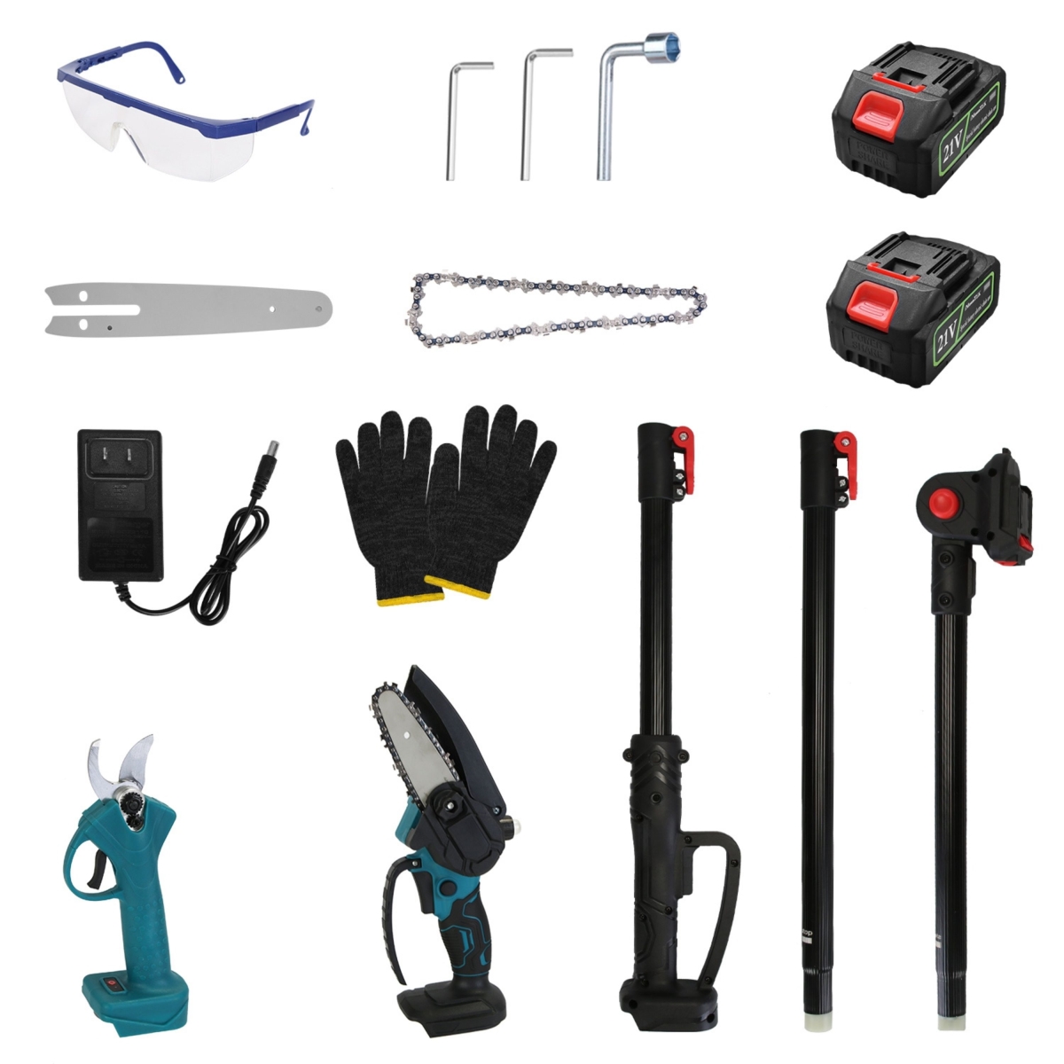 FFF-10Cell-GPCT5130 4-in-1 Cordless 10 Cell Pruning Shear & Electric Chainsaw with Max 5.5 ft. Extension Poles 4 & 6 Pole, Black - 2 Piece