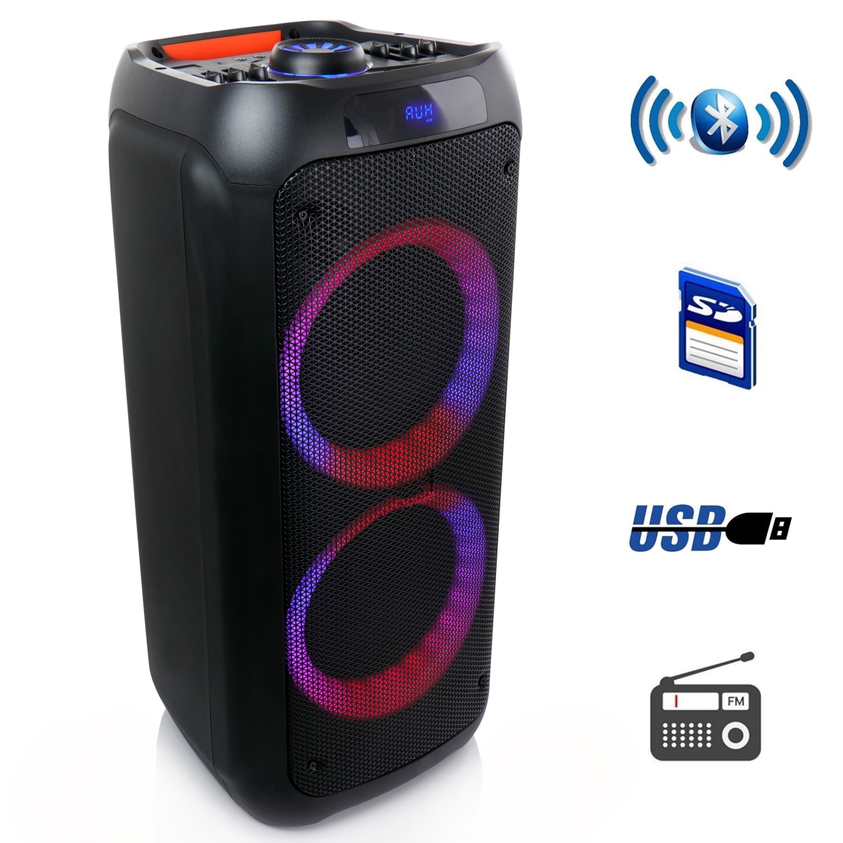8 in. Dual Bluetooth Wireless Portable Party Speaker with Reactive Lights -  Befree Sound, BE1059343