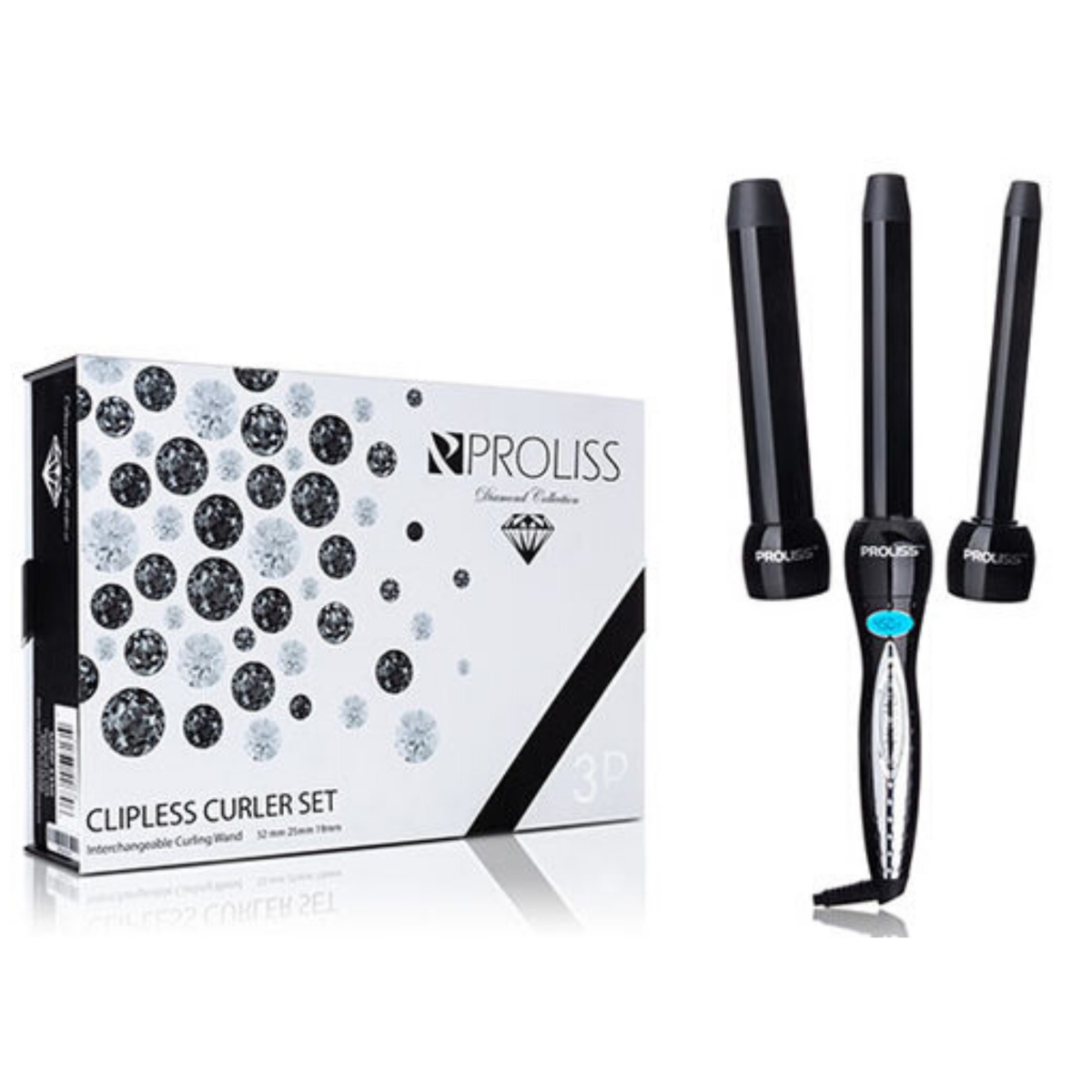 Picture of Proliss PPRODC3PBLK-120 Trio Twister - Digital 3-in-1 Professional Ceramic Curling Wand Set - Diamond Collection - Black