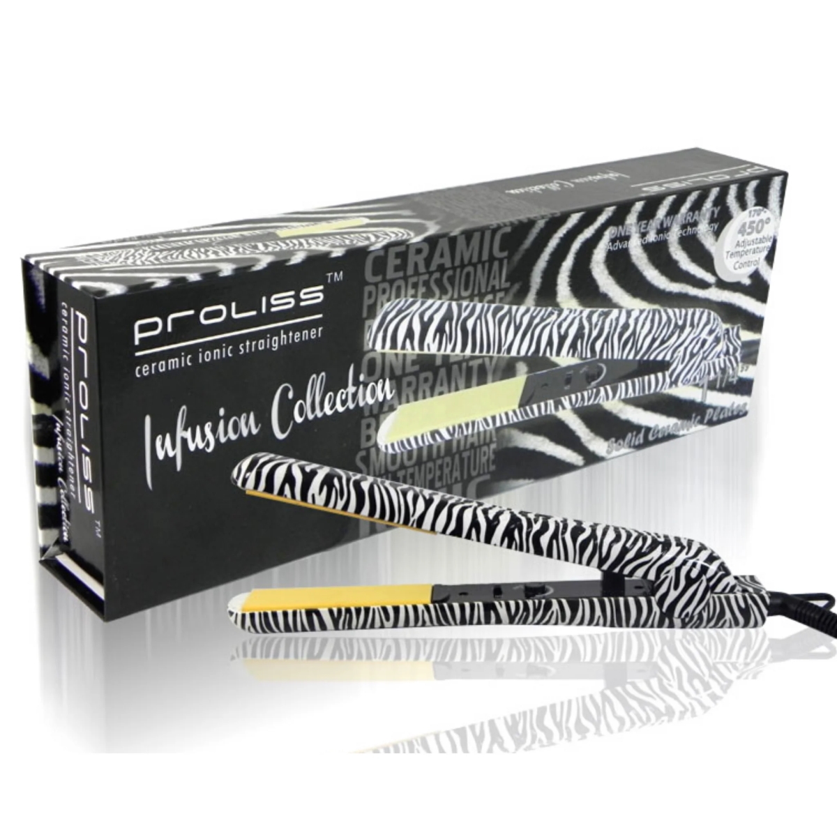 Picture of Proliss PROIWZB-124 Infusion 1&apos; Single Pass 100% Solid Ceramic Flat Iron - White Zebra