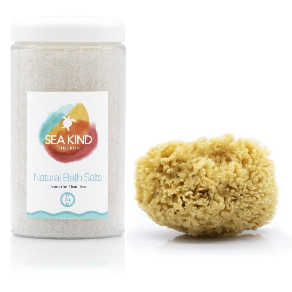 SK-SLT-5SPG-NTRL Dead Sea Bath Salts w/ Luxury 5.5' Sea Sponge - Natural -  Sea Kind