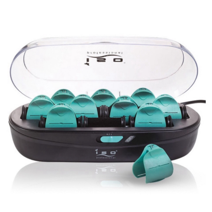 10pc Pearl Ceramic Maximum Ionic Conditioning Hot Roller Set - Diamond Collection - Teal & Black