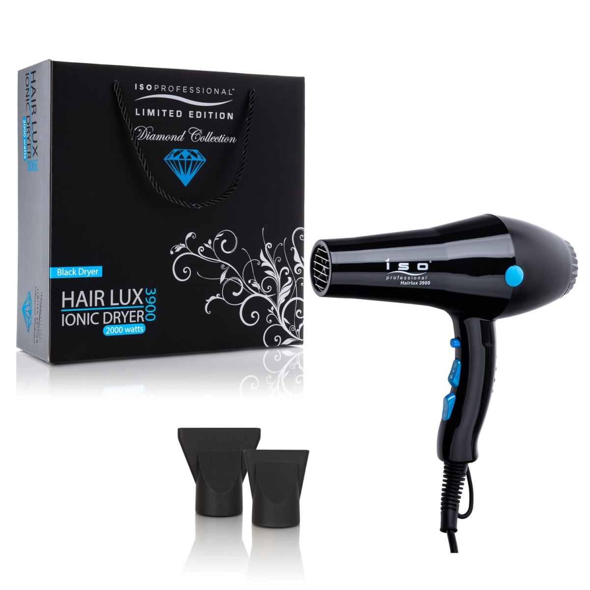 ISOBDDC2000W-231PRO HairLux 2000W Advanced Turbo Airflow Blow Dryer - Diamond Collection - Black & Blue