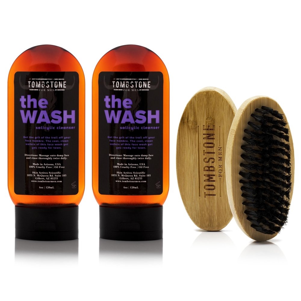 Picture of Tombstone for Men TMB-BRU-2XWSH The Wash Vegan Oil-Free Salicylic Cleanser 2-Pack & The Beard Brush Set