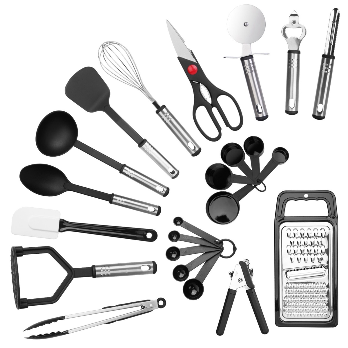 Picture of Fresh Fab Finds FFF-GPCT2522 23-Piece Stainless Steel Nylon Kitchen Utensil Set: Heat Resistant Cooking Tool Kit with Grater&#44; Scraper&#44; Tongs&#44; Whisk&#44; Opener&#44; Cutter