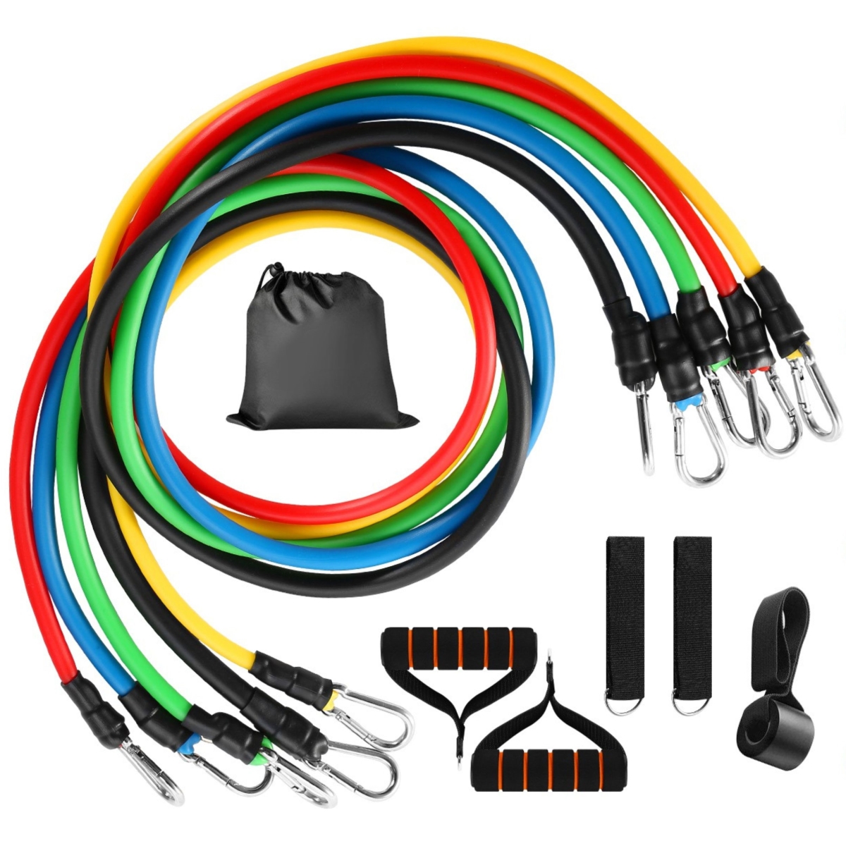 Picture of Fresh Fab Finds FFF-GPCT1673 11-Piece Resistance Bands Set - Up to 100lbs - Fitness Workout Tubes with Door Anchor&#44; Handles&#44; and Ankle Straps