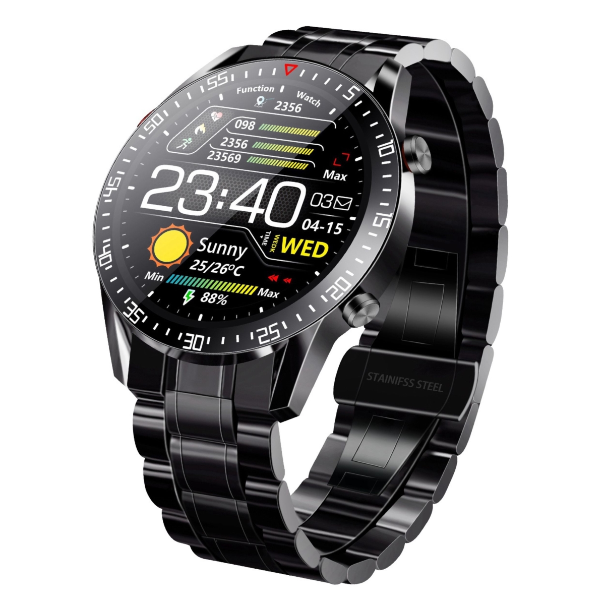 Picture of Fresh Fab Finds FFF-Black-GPCT3034 Wireless Smart Watch Fitness Tracker - IP68 Waterproof&#44; Heart Rate&#44; Blood Pressure&#44; Oxygen Monitor&#44; Pedometer&#44; Sleep Monitor - Men