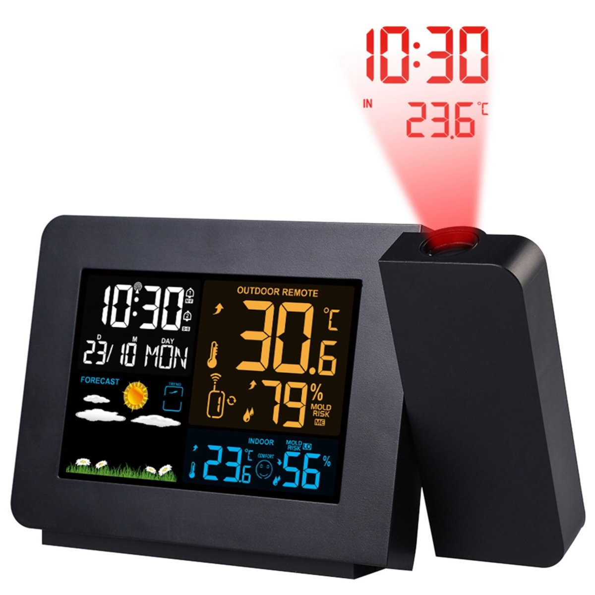 FFF-GPCT3535 Wireless Weather Station with Atomic Projection Alarm Clock, Dual Alarms, and Outdoor Sensor -  Fresh Fab Finds
