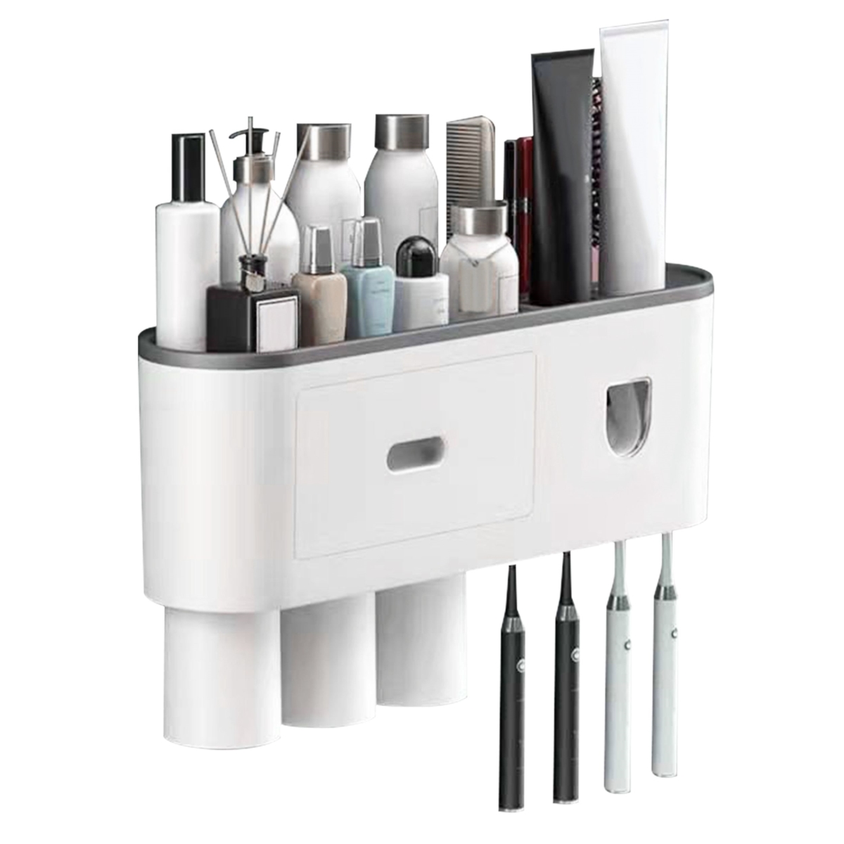 Picture of Fresh Fab Finds FFF-3Cups-GPCT3720 Wall Mount Toothbrush Holder with Automatic Toothpaste Dispenser - 4 Slots&#44; Magnetic Cups