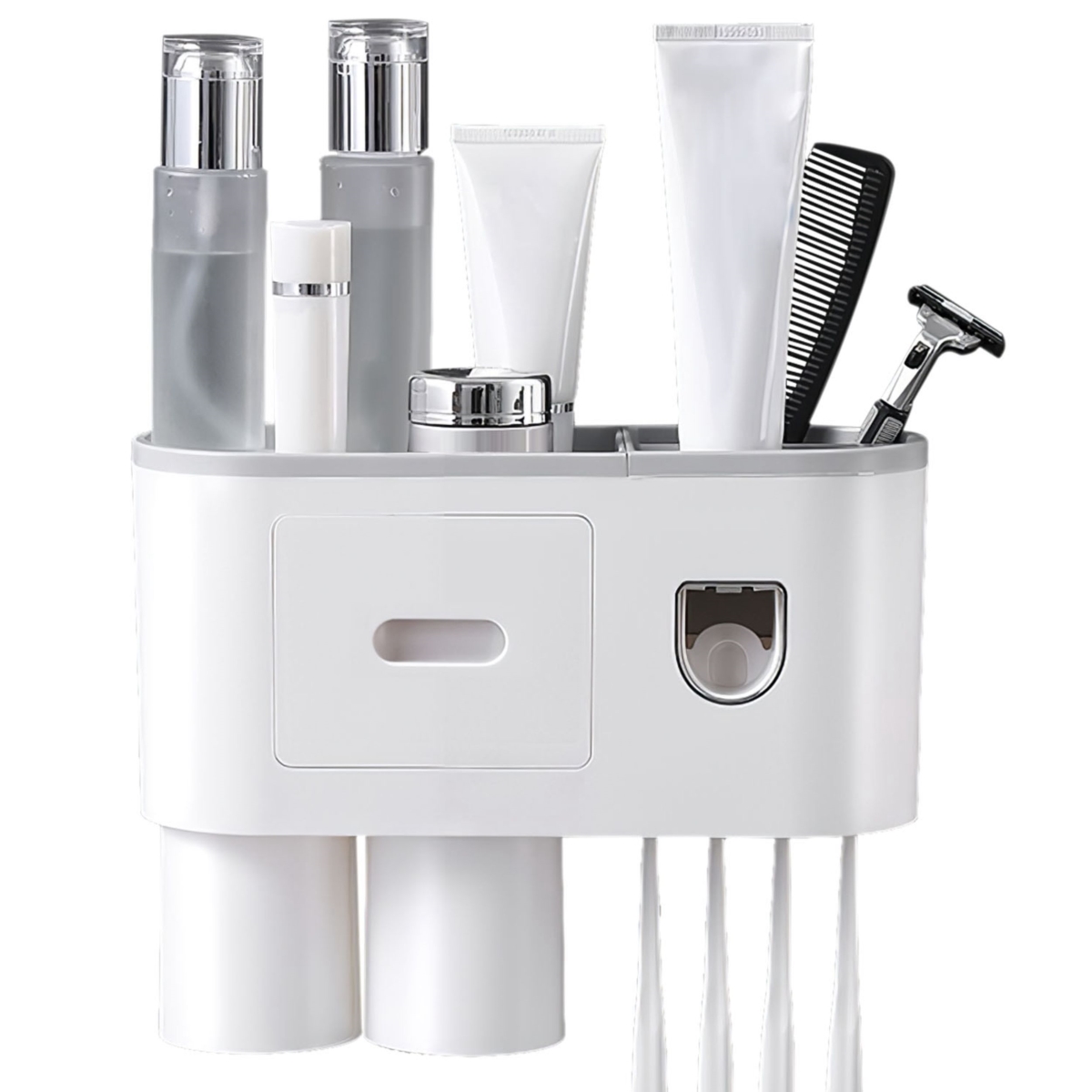 Picture of Fresh Fab Finds FFF-2Cups-GPCT3720 Wall Mount Toothbrush Holder with Automatic Toothpaste Dispenser - 4 Slots&#44; Magnetic Cups