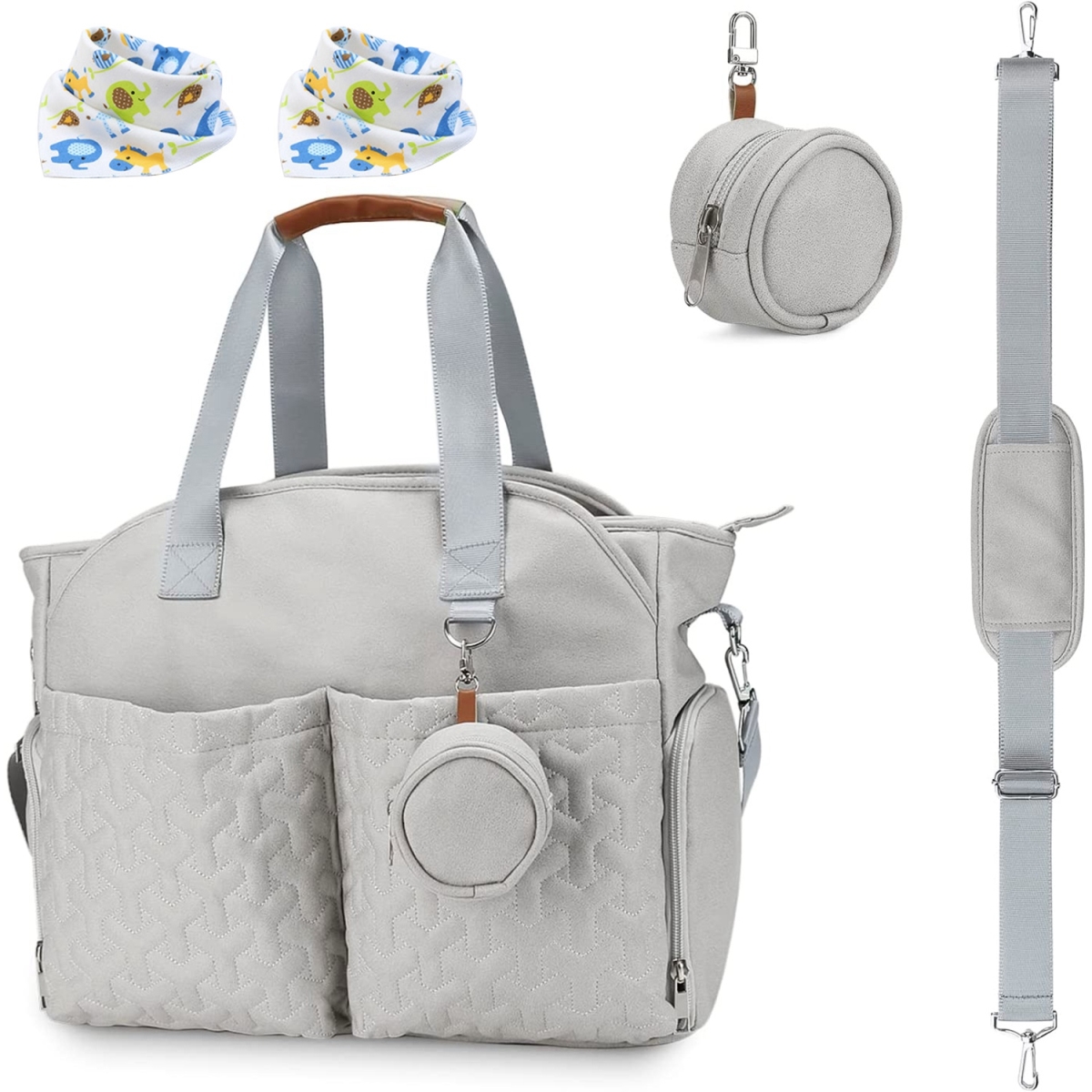 Breast Pump Bag Diaper Tote Bag with Detachable Shoulder Strap Side Pocket Free Baby Bibs Compatible with Spectra S1 S2 Medela, Light Gray -  Tote Bags USA, TO4446924