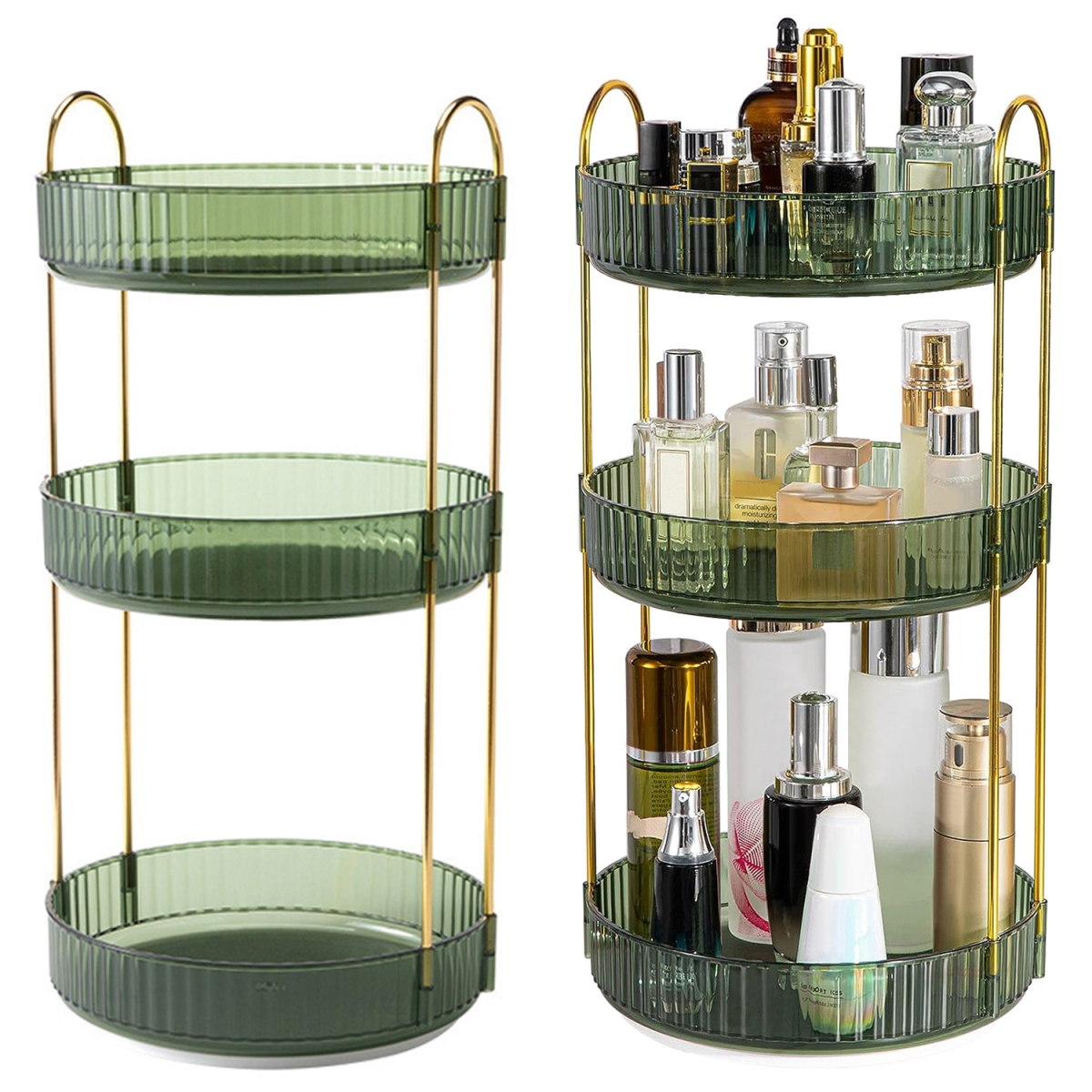 Picture of Fresh Fab Finds FFF-Green-GPCT4270 360 Spinning Perfume Cosmetic Storage Tray 55 lbs Load Countertop Shelves for Lotion Lipstick 3 Tier Rotating Makeup Organizer&#44; Green