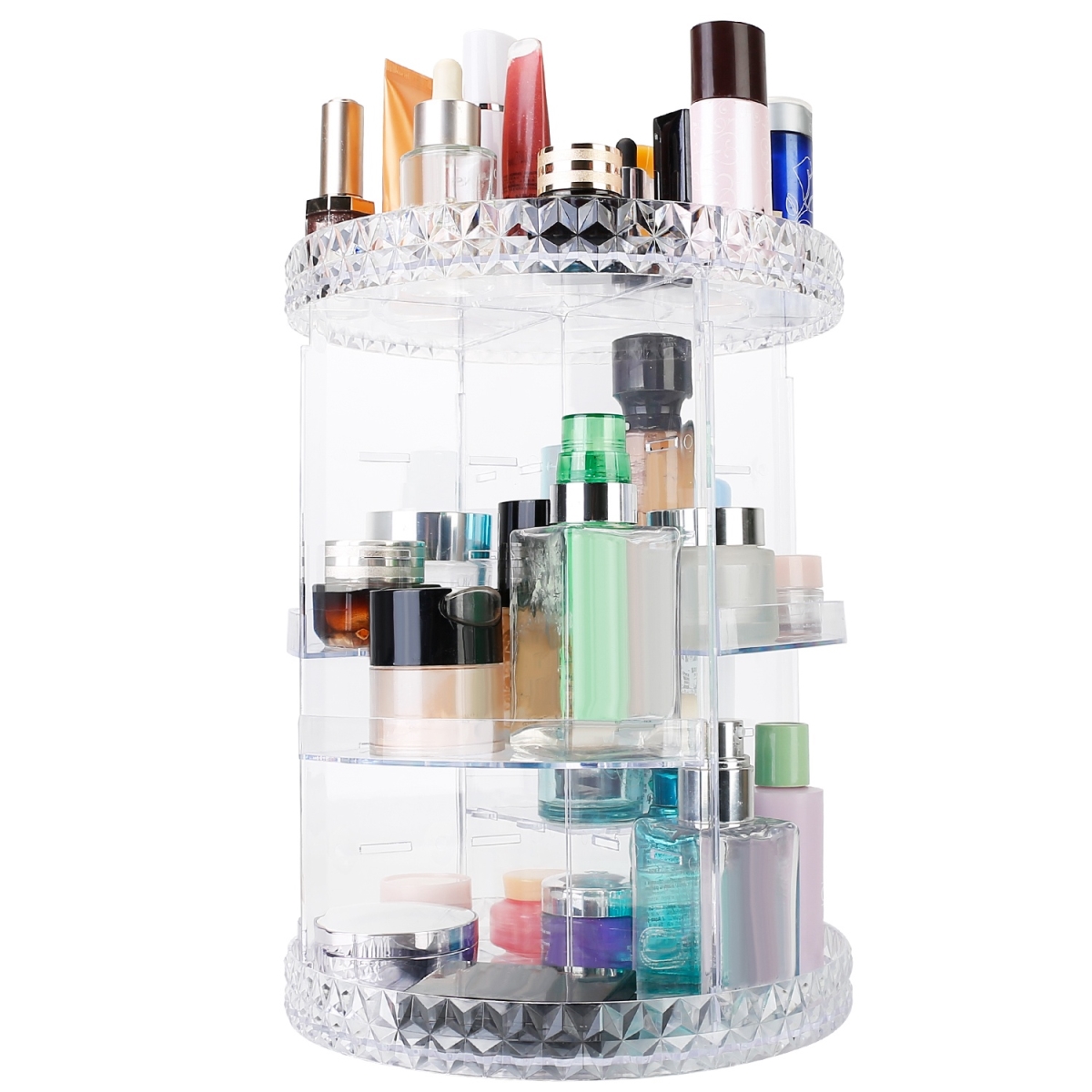 Picture of Fresh Fab Finds FFF-GPCT3219 360 Rotating Makeup Organizer Clear Cosmetic Storage Rack Transparent Jewelry Display Box Case with 4 Trays One 17-Slot Top Shelf