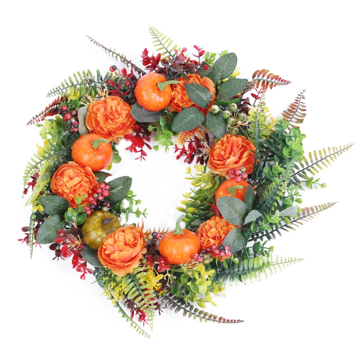 Picture of Fresh Fab Finds FFF-45-45CM-GPCT4275 17.71 in. Autumn Wreath with Pumpkin Mixed Leaves Berries Flowers Fall Decoration&#44; Multi Color