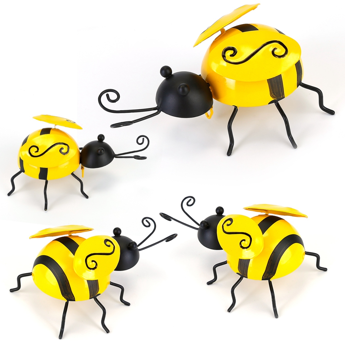Picture of Fresh Fab Finds FFF-GPCT3093 Bumble Bee Set Ornament 3D Iron Hanging Bee Wall Decor Art Sculpture Statues Decoration&#44; Multi Color - 4 Piece
