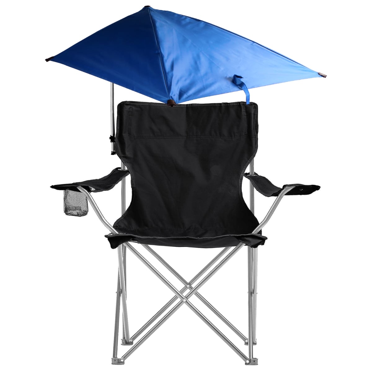 Foldable Beach Chair with Detachable Umbrella Armrest Adjustable Canopy Stool with Cup Holder, Black