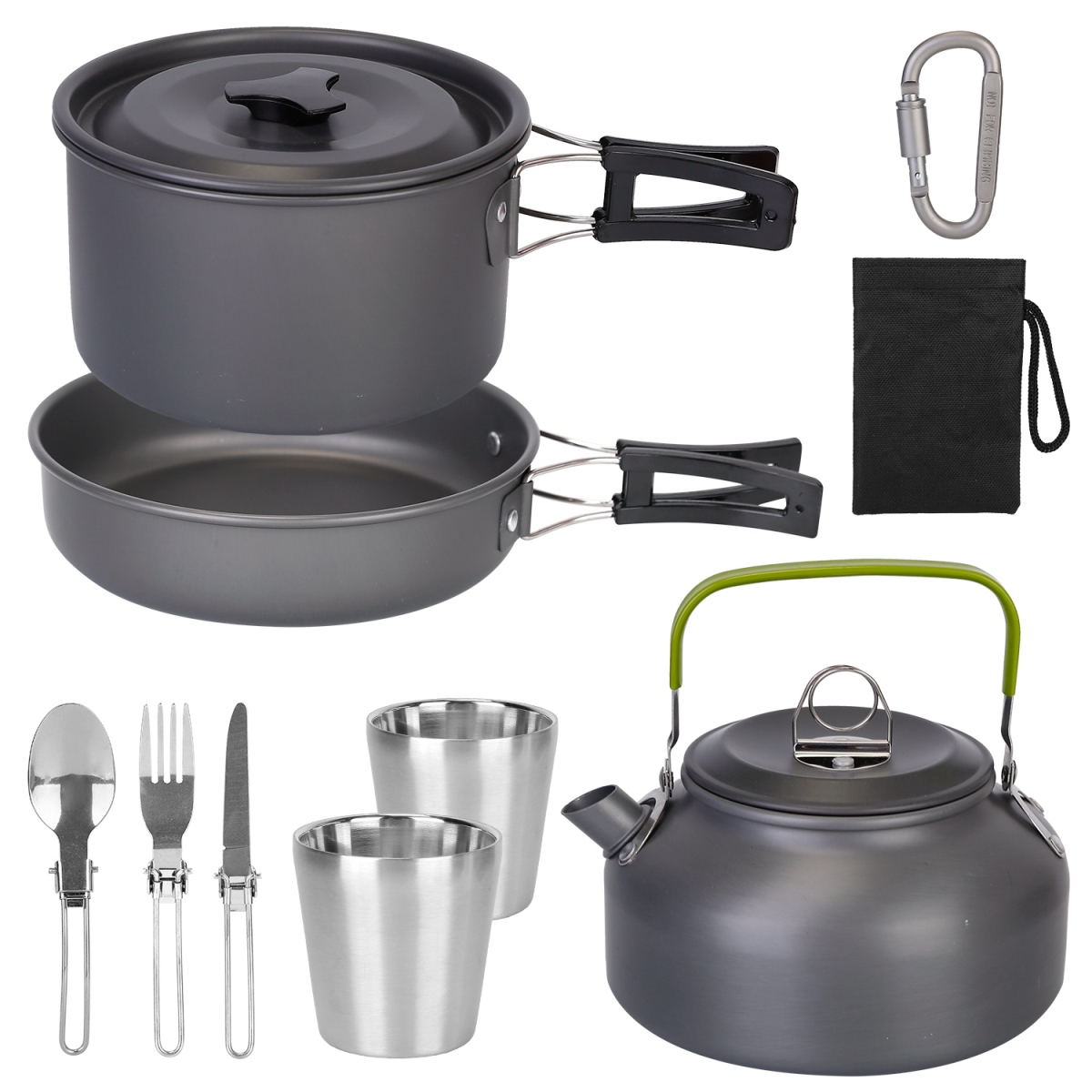 Picture of Fresh Fab Finds FFF-GPCT3391 Stove Aluminum Pot Pans Kit for Hiking Picnic Outdoor Camping Cookware Set with Cup&#44; Fork Spoon & Knife&#44; Black - 12 Piece