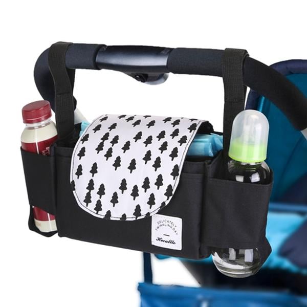 FFF-GPCT3861 Stroller Organizer Bag with 6 Pockets Baby Trolley Bag, Cup Holder for Paper Tissue Diaper Phone Snacks Baby Cream, Black -  Fresh Fab Finds