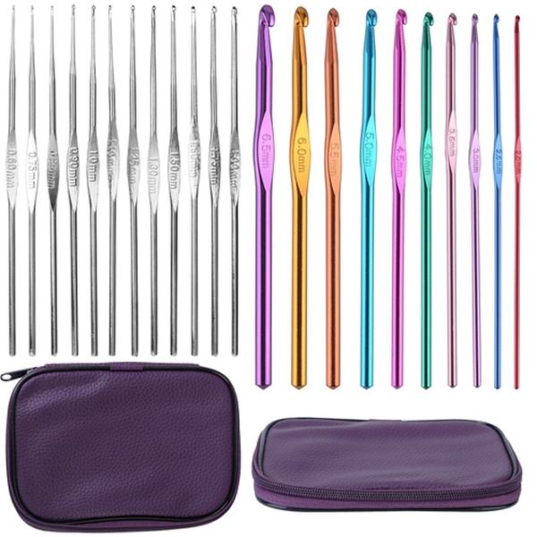 Picture of Fresh Fab Finds FFF-GPCT1202 0.6mm-6.5mm Crochet Hook Needles Aluminum Handle Sewing Kit DIY Hand Knitting Craft Art Tools Weave Yarn Set with Storage Case&#44; Multi Color - 22 Piece