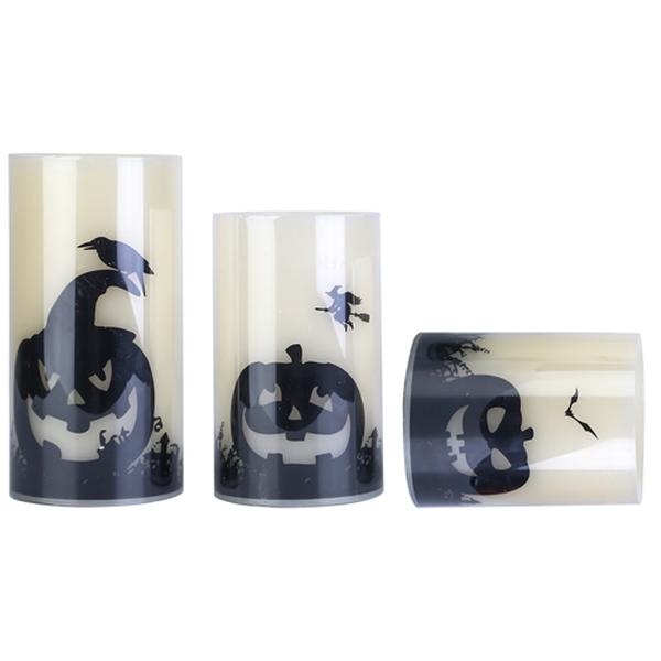 Picture of Fresh Fab Finds FFF-Pumpkin-GPCT4324 Pumpkin Crow Bat Halloween Flameless Candle Lamp with Timer Setting & Battery Powered&#44; Warm Orange Light - Pack of 3