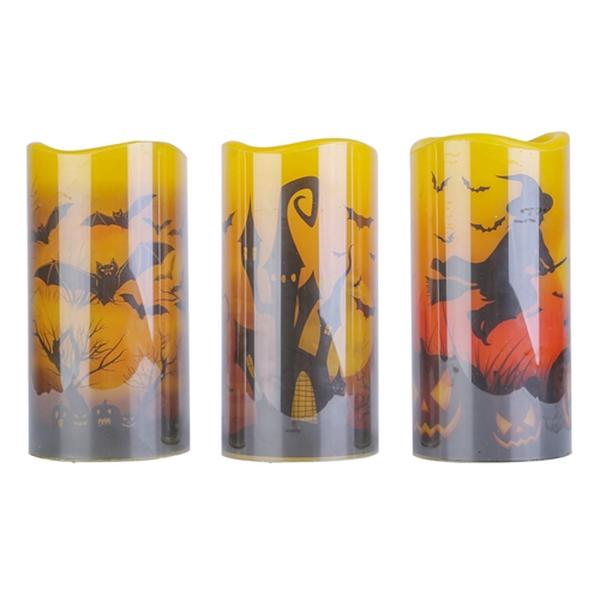 Picture of Fresh Fab Finds FFF-WitchBatCastle-GPCT4324 Witch Bat Castle Halloween Flameless Candle Lamp with Timer Setting & Battery Operated&#44; Warm Orange Light - Pack of 3