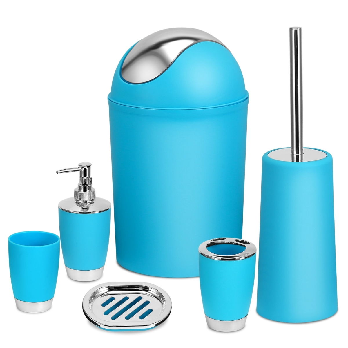Complete Bathroom Accessories Set - Blue - 6 Piece - Durable PP Material