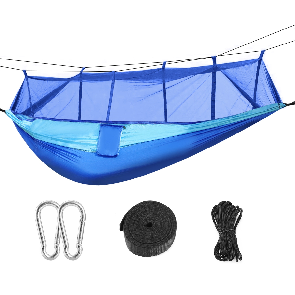 600 lbs Load 2 Persons Hammock with Mosquito Net, Portable Nylon Swing Hanging Bed & Strap Hook Carry Bag, Blue
