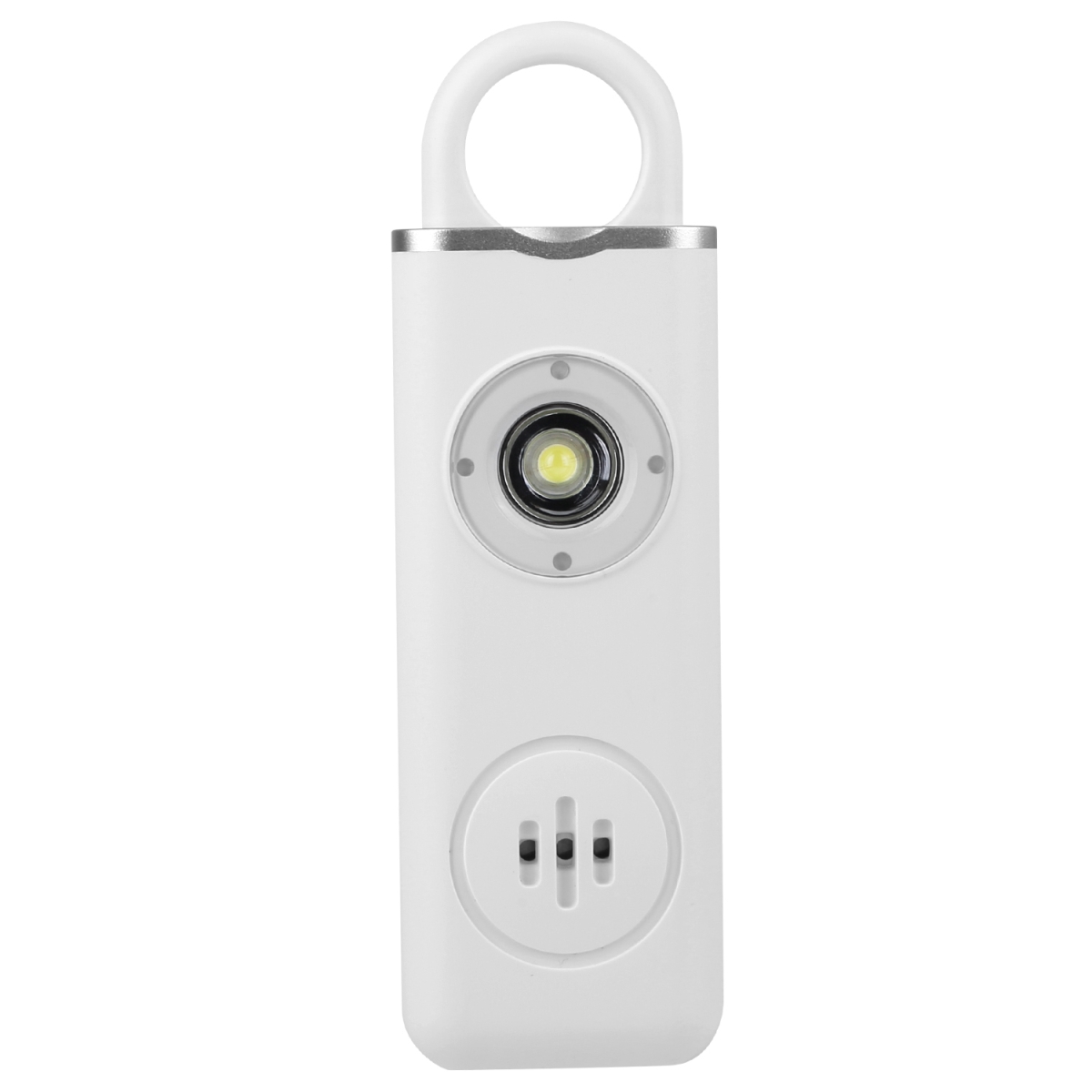 Picture of Fresh Fab Finds FFF-White-GPCT3997 Rechargeable Personal Safety Alarm Portable 130dB Self-Defense Siren with Strobe Light LED Light Carabiner Emergency Escape Tool&#44; White