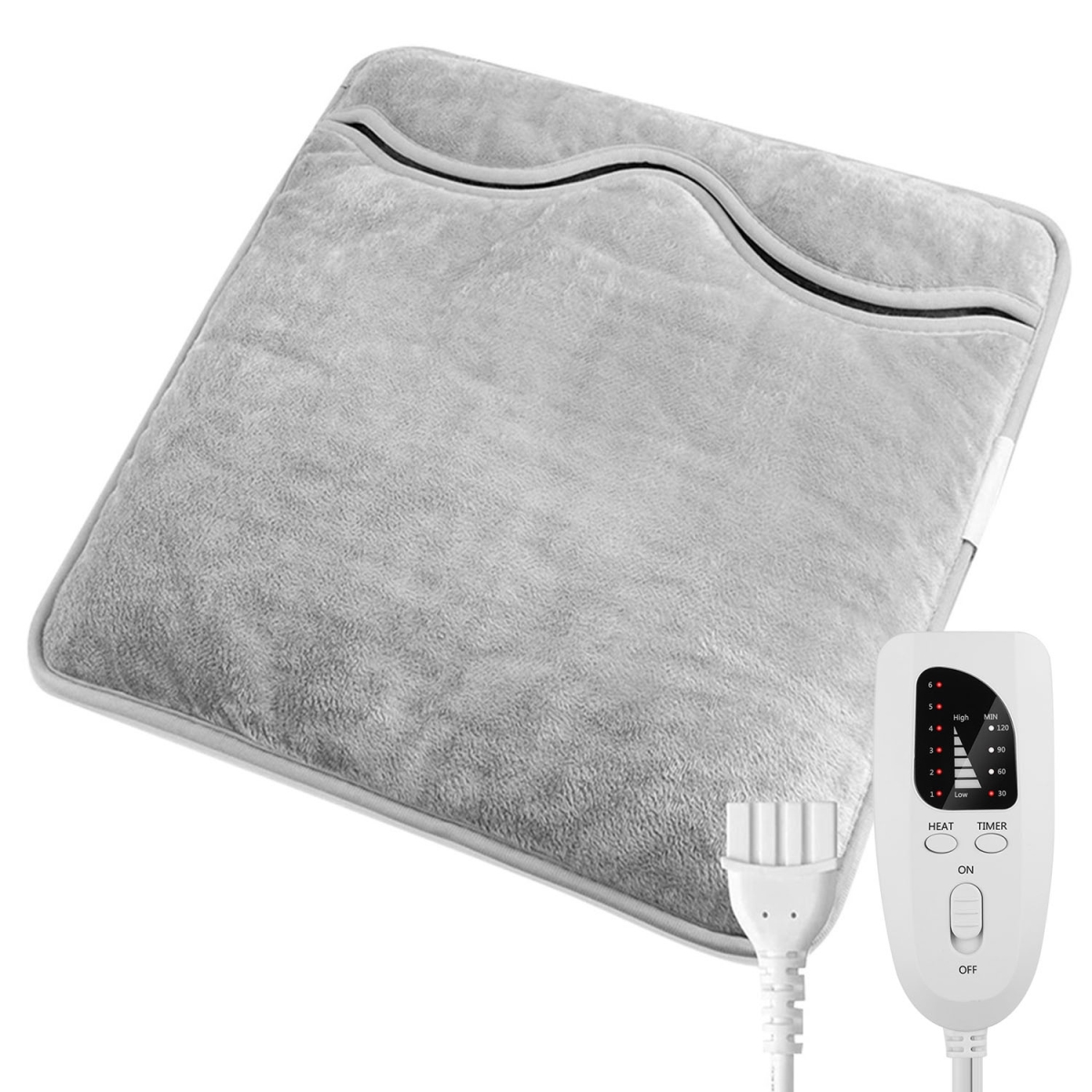 FFF-GPCT3802 Fast Heating Pad Cushion Mat Machine Washable Electric Foot Warmer Heater with 6 Temperature Settings 4 Timer Modes, Gray -  Fresh Fab Finds