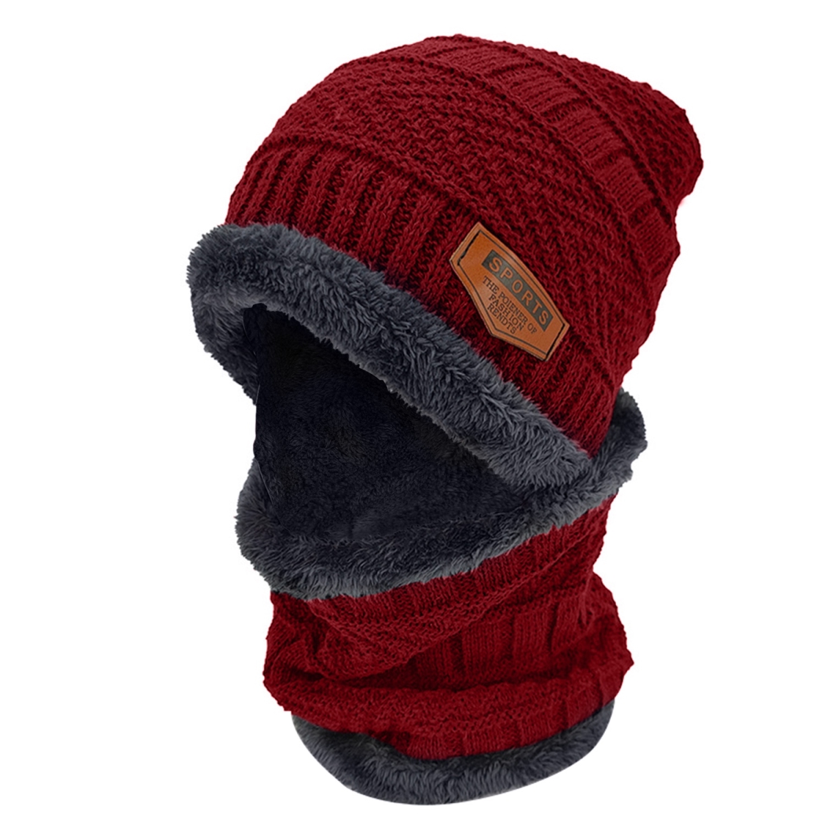 Picture of Fresh Fab Finds FFF-Red-GPCT2665 Unisex Warm Knitting Skull Cap Neck Warmer for Walking Running Hiking Camping Outdoors Gift&#44; Red