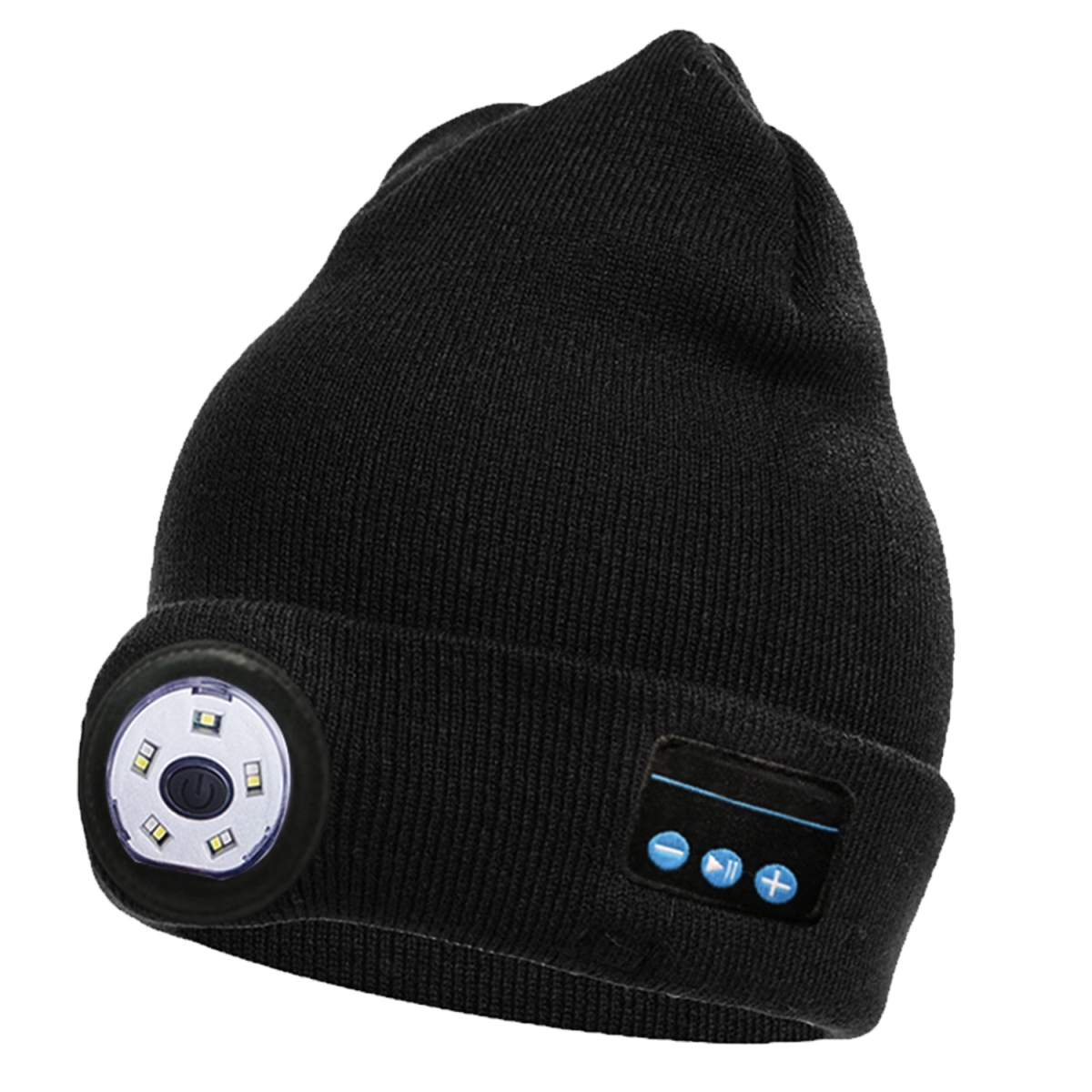 FFF-Black-GPCT4414 Light Winter Knitted Hat with 3 Lighting Modes Wireless 5.0 Beanie Hat for Music Lovers, Black