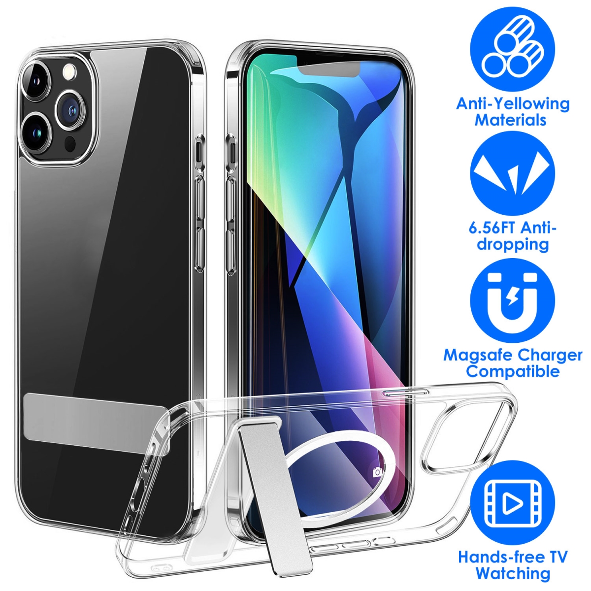 Picture of Fresh Fab Finds FFF-14ProMax-GPCT3898 Magnetic Metal Kickstand Clear Case Shockproof Anti Yellowing Phone Cover Compatible with Magsafe for IOS Phone 14 Pro Max