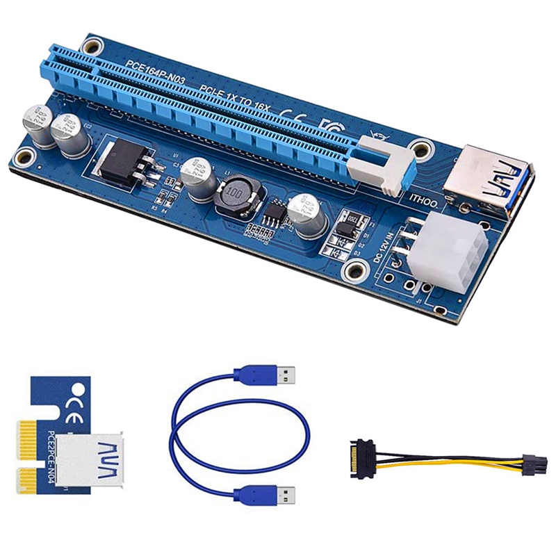 Picture of Fresh Fab Finds FFF-GPCT2949 PCI-E PCI Express Risers GPU Mining Powered 1X to 16X Riser Adapter Card with 23.62 in. USB 3.0 Cable MOLEX to SATA Power Cable - Set of 5